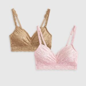 Quince Pink Nude Lace Sweetheart Bralette Large Bundle Coquette Romantic Dainty